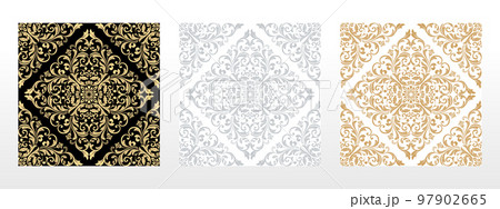 Wallpapers in the style of Baroque. Seamless vector backgrounds. Set of colored floral ornaments. Graphic patterns for fabric, wallpaper, packaging. Ornate Damask flower ornaments Wallpapers in the style of Baroque. Seamless vector backgrounds. Set of colored floral ornaments. Graphic patterns for fabric, wallpaper, packaging. Ornate Damask flower ornaments 97902665