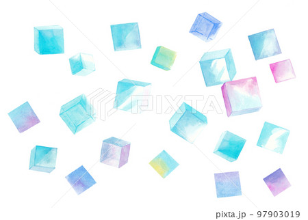 透明水彩で描いたカラフルな氷のイラスト素材　背景イラスト 97903019