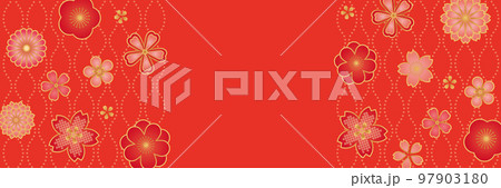 赤い花の和柄背景素材 赤い花の和柄背景素材 97903180