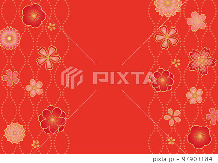 赤い花の和柄背景素材 赤い花の和柄背景素材 97903184