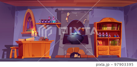 Magic potions shop interior with furniture 97903395