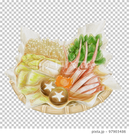 Illustration of a crab sukiyaki hot pot like a hand-painted watercolor painting 97903486