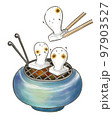 水彩風で描いた、火鉢で焼かれた餅のイラスト 97903527