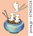 水彩風で描いた、火鉢で焼かれた餅のイラスト 97903528