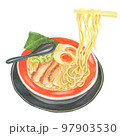 手描き水彩で描いた箸で麺をつまんだラーメンのイラスト 97903530