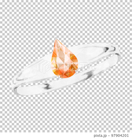オレンジ色の指輪のジュエリー　ペアシェイプブリリアントカットの水彩イラスト 97904201