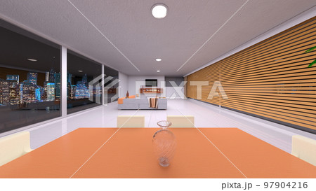 夜景が見えるリビングルーム 夜景が見えるリビングルーム 97904216