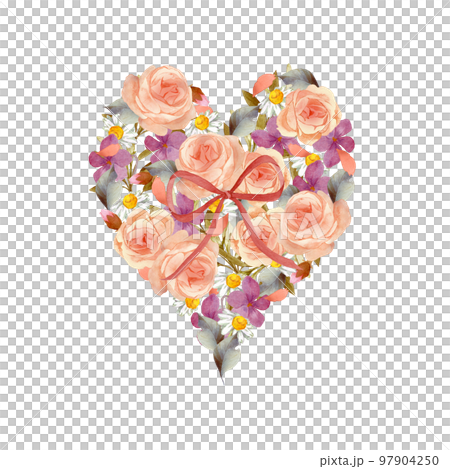 Heart-shaped watercolor rose bouquet Heart-shaped watercolor rose bouquet 97904250