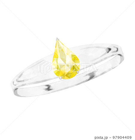 黄色い指輪のジュエリー　ペアシェイプブリリアントカットの水彩イラスト 97904409