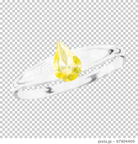 黄色い指輪のジュエリー　ペアシェイプブリリアントカットの水彩イラスト 97904409
