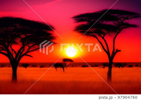 サバンナの地平線　夕景 97904760