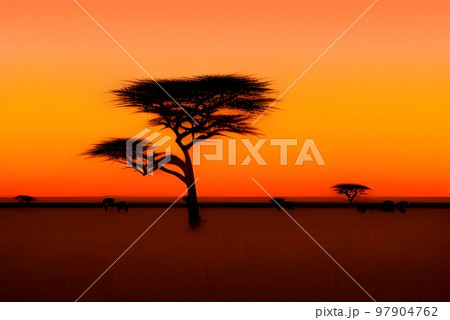 サバンナの地平線　夕景 97904762