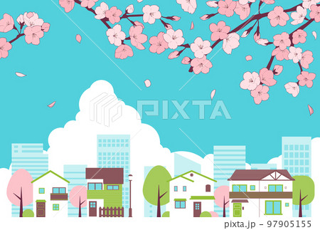 背景素材_街並み_桜 背景素材_街並み_桜 97905155