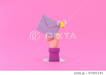Hand hold an envelope of sending notification with email message bell icon. Hand hold an envelope of sending notification with email message bell icon. 97905281