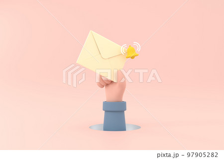 Hand hold an envelope of sending notification with email message bell icon. 97905282