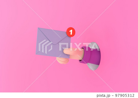 Hand hold an envelope of sending notification icon with e-mail message. Hand hold an envelope of sending notification icon with e-mail message. 97905312