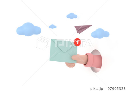 Hand hold an envelope of sending notification icon with paper airplane. Hand hold an envelope of sending notification icon with paper airplane. 97905323