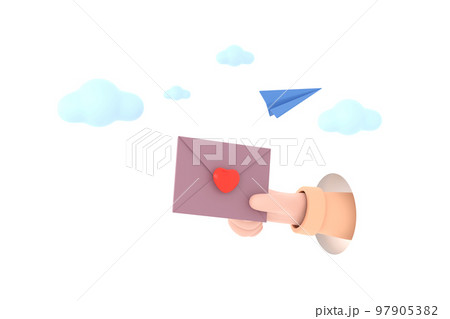 Icon envelope letter, mail letter with red heart and paper plane. 97905382