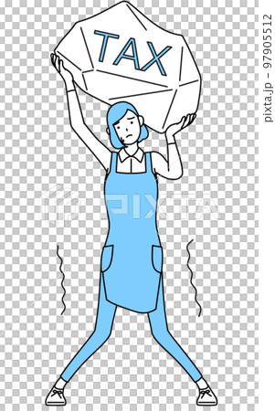A woman wearing an apron who suffers from a tax increase 97905512