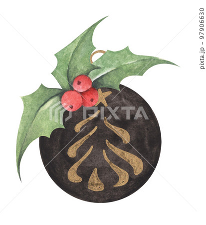Ball for a Christmas tree. Watercolor illustration. 97906630