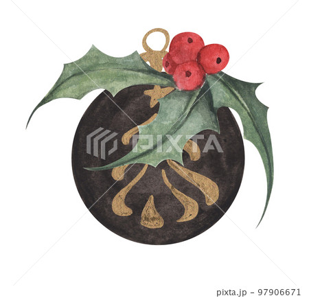 Ball for a Christmas tree. Watercolor illustration. Ball for a Christmas tree. Watercolor illustration. 97906671