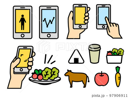 スマホでの健康管理のアイコンセット スマホでの健康管理のアイコンセット 97906911