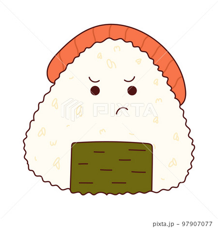 Traditional Japanese food. Asian cute onigiri with funny face. Vector illistration Traditional Japanese food. Asian cute onigiri with funny face. Vector illistration 97907077