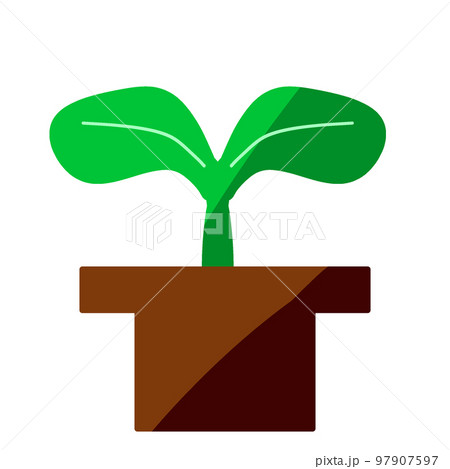 双葉と植木鉢 デフォルメ 双葉と植木鉢 デフォルメ 97907597