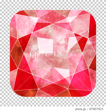 Cushion shape brilliant cut red jewelry watercolor illustration image 97907925