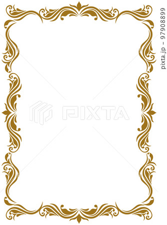 表彰状テンプレート縦型,オリエンタル柄のフレーム。アンティーク、ビンテージのオーナメント、飾り罫 97908899