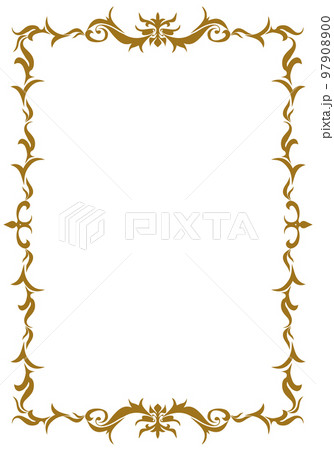 表彰状テンプレート縦型,オリエンタル柄のフレーム。アンティーク、ビンテージのオーナメント、飾り罫 97908900