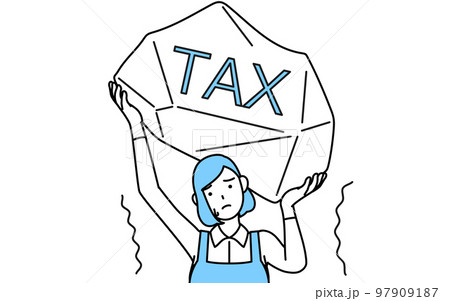 増税に苦しむエプロンを着た女性 増税に苦しむエプロンを着た女性 97909187