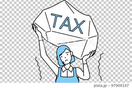 増税に苦しむエプロンを着た女性 増税に苦しむエプロンを着た女性 97909187