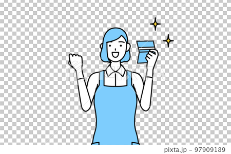 看到存摺高興的圍裙女人 97909189