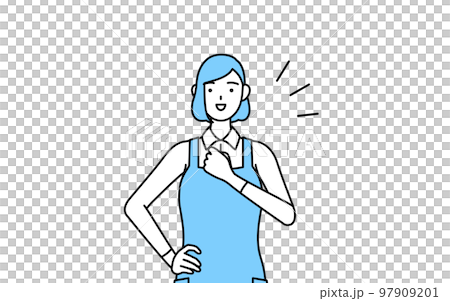 胸を叩くエプロンを着た女性 97909201