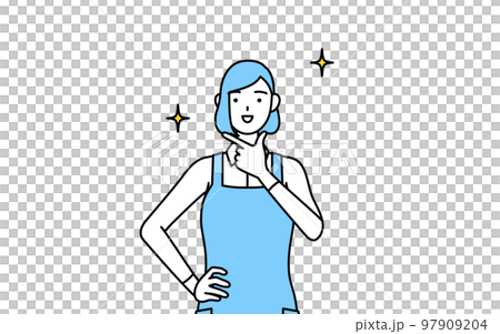 自信家のポーズを取るエプロンを着た女性 自信家のポーズを取るエプロンを着た女性 97909204