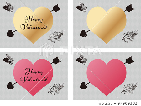 バレンタイン　バレンタインデー　フレーム　カード　天使　ハート　イラスト素材セット 97909382