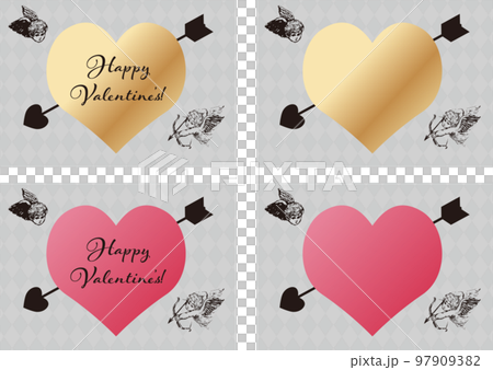 バレンタイン　バレンタインデー　フレーム　カード　天使　ハート　イラスト素材セット 97909382