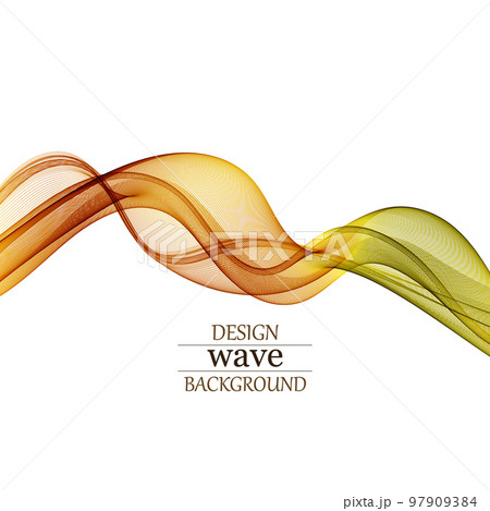 Abstract background orange green transparent wave lines on white background, design element 97909384
