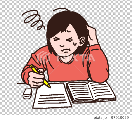 Plain clothes girls who have a difficult problem (handwritten color) 97910059