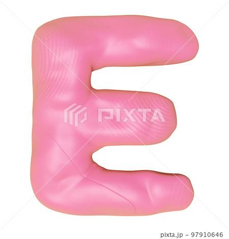 E letter logo design from plasticine isolated on white background. pink E clay toy icon template elements concept, 3d illustration render, clipping path 97910646