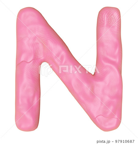 N letter logo design from plasticine isolated. pink N clay toy icon template elements concept, 3d illustration render 97910687