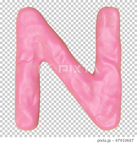 N letter logo design from plasticine isolated. pink N clay toy icon template elements concept, 3d illustration render 97910687