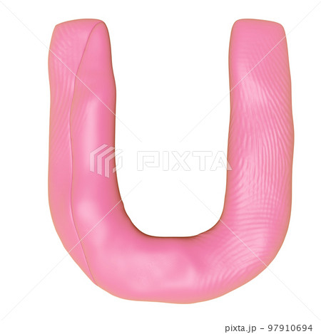 U letter logo design from plasticine isolated. pink U clay toy icon template elements concept, 3d illustration render U letter logo design from plasticine isolated. pink U clay toy icon template elements concept, 3d illustration render 97910694