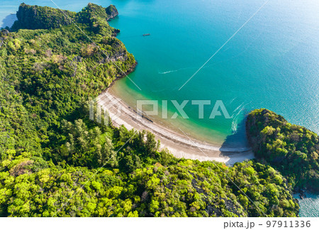 Aerial view of Prasat Hin Pun Yod secret beach in Satun, Thailand 97911336