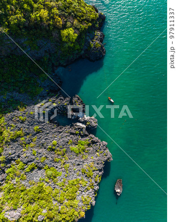 Aerial view of Prasat Hin Pun Yod secret beach in Satun, Thailand 97911337