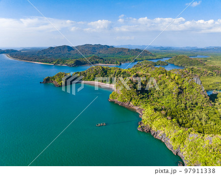 Aerial view of Prasat Hin Pun Yod secret beach in Satun, Thailand 97911338