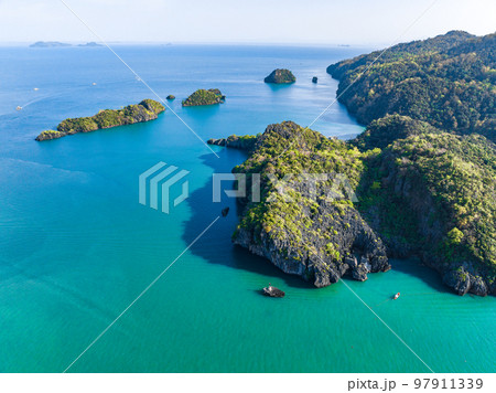 Aerial view of Prasat Hin Pun Yod secret beach in Satun, Thailand 97911339