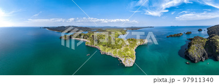 Aerial view of Prasat Hin Pun Yod secret beach in Satun, Thailand 97911340
