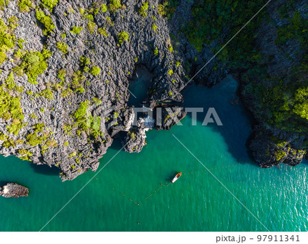 Aerial view of Prasat Hin Pun Yod secret beach in Satun, Thailand 97911341